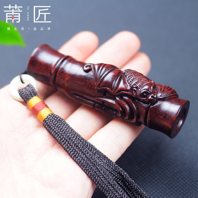 节节高升文玩蝙蝠工艺品紫檀竹节小叶木雕红印度件莆匠手把挂祝福