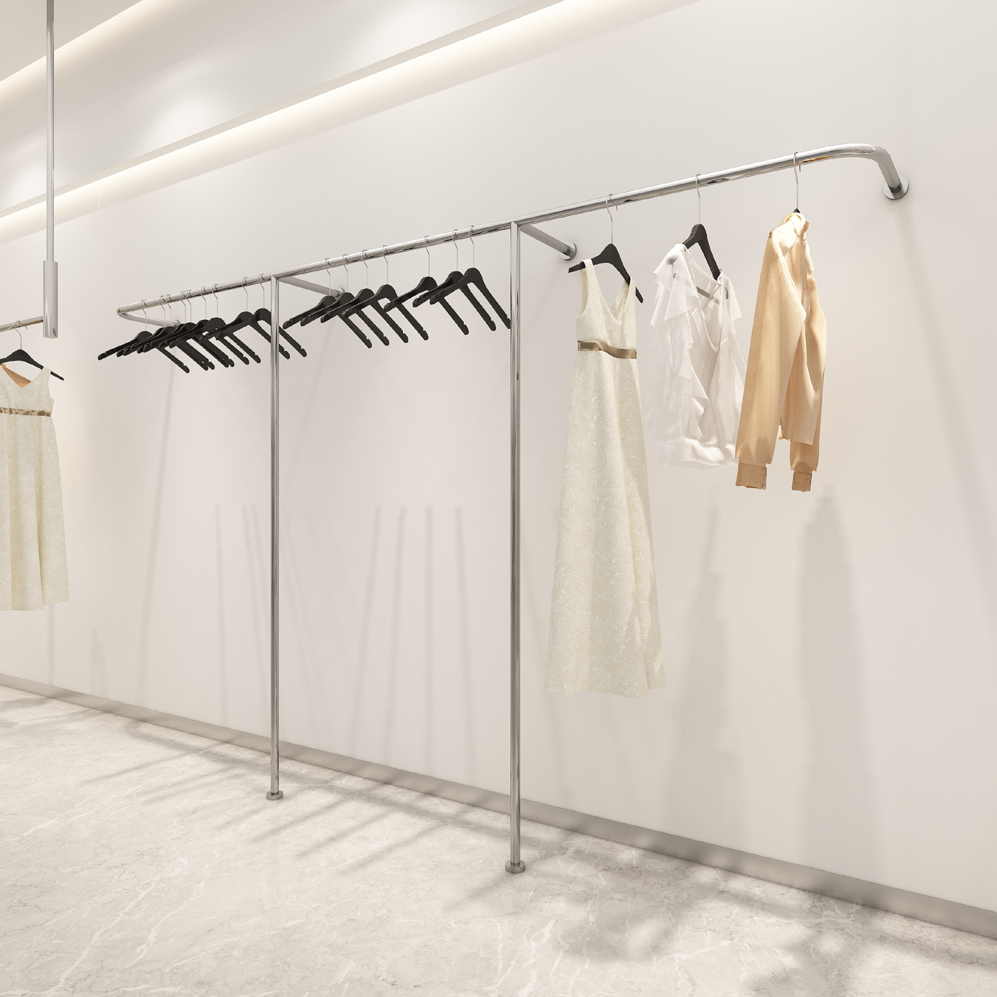 不锈钢服装店展示架上墙挂衣架女装店货架专用衣服架子挂衣杆墙壁