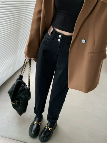 Черные джинсы, штаны, приталенные леггинсы, подходит для подростков, 2024 года, высокая талия, свободный прямой крой