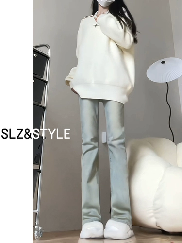 Светлые весенние джинсы, приталенные штаны, высокая талия, свободный прямой крой, в американском стиле