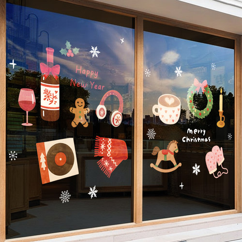 圣诞节装饰品圣诞老人树窗花玻璃