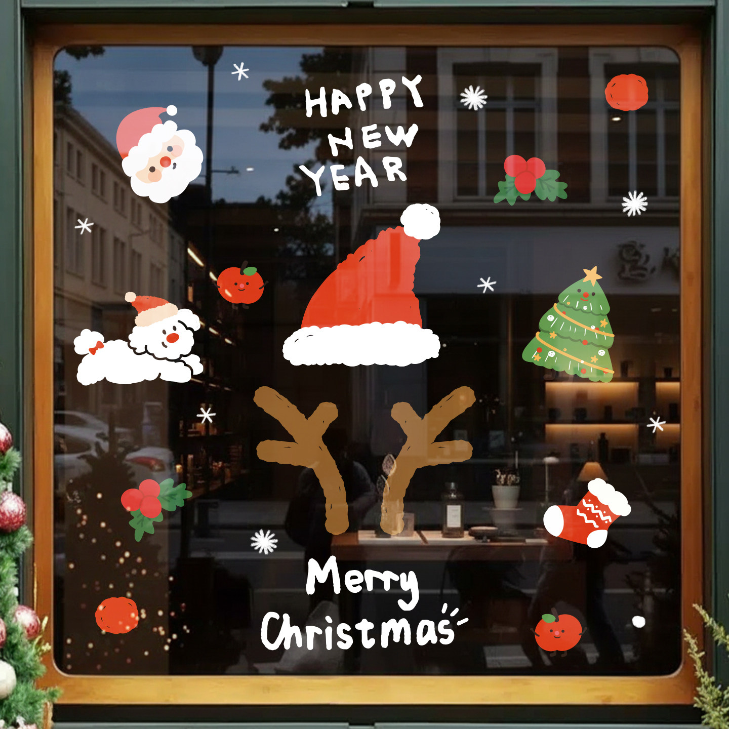 圣诞节玻璃贴纸静电贴布置2026装