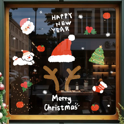 圣诞节玻璃贴纸静电贴布置2026装