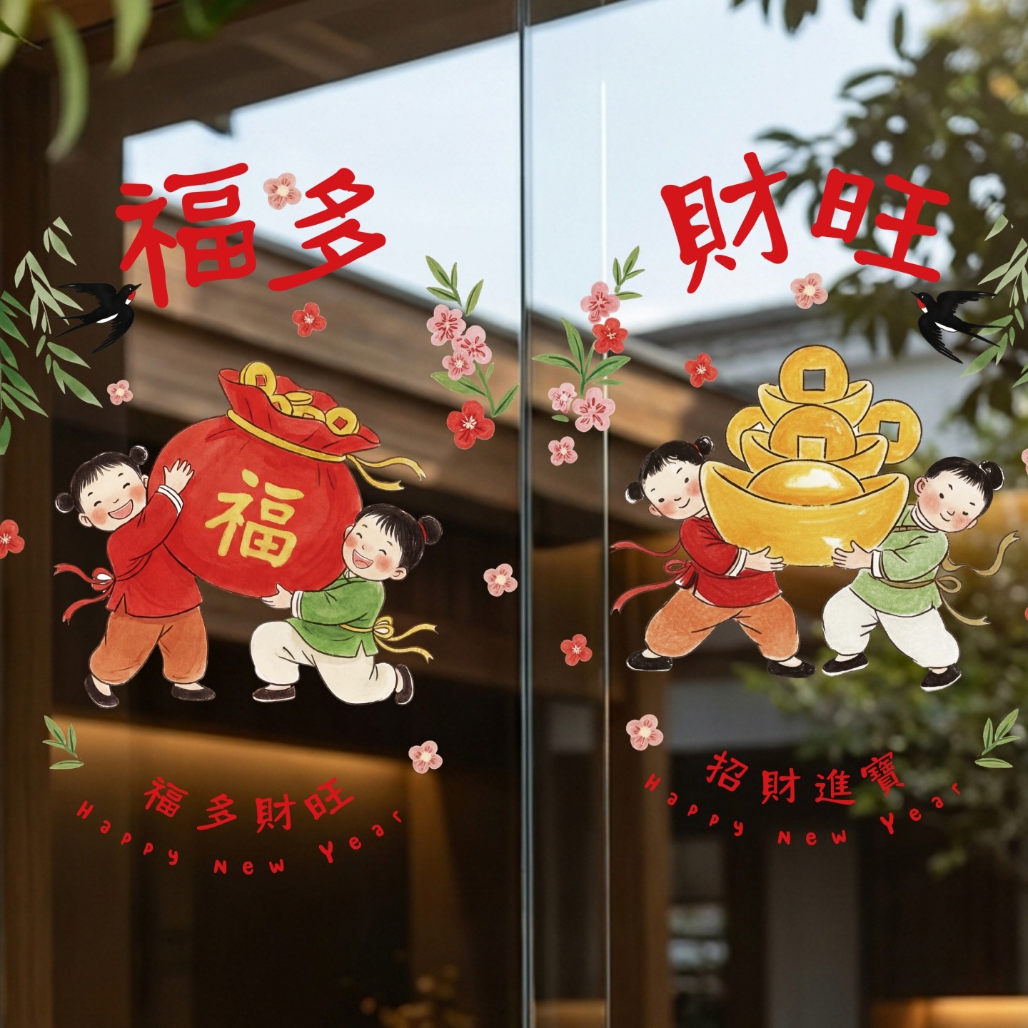 2026新年春节贴纸马年橱窗玻璃门布置装饰静电贴过年剪纸窗花贴纸