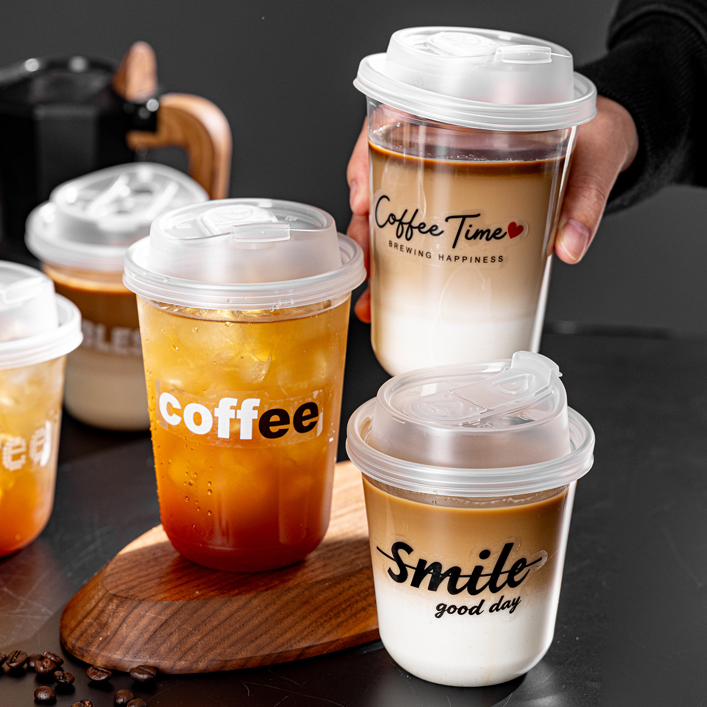 一次性奶茶杯咖啡杯带盖外出携带自制咖啡饮料果汁透明塑料杯子茶