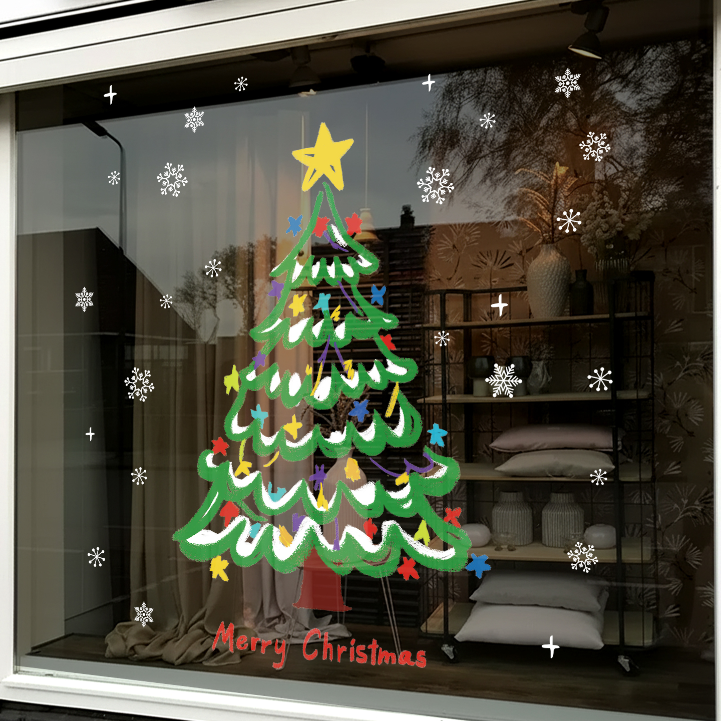圣诞节装饰品贴纸老人树橱窗玻璃