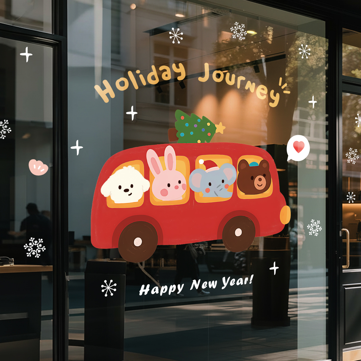 圣诞玻璃门贴【静电免胶】无气泡