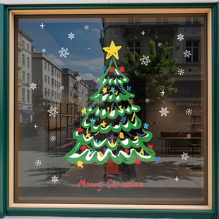 圣诞节装饰品玻璃静电橱窗贴布置氛围场景窗贴贴纸门贴树窗花装扮