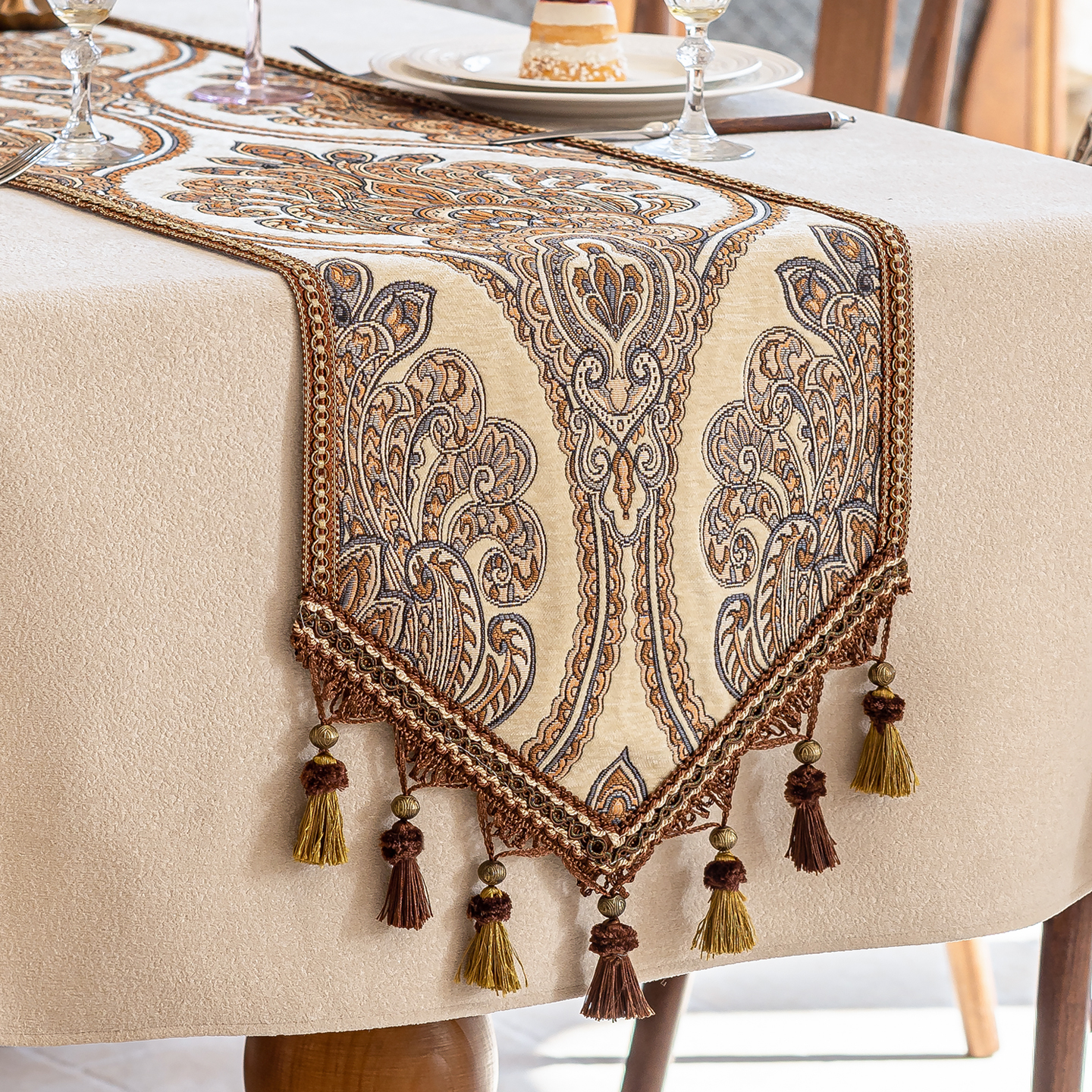 2025新款餐桌桌旗轻奢高端法式复古长条茶几电视柜斗柜盖布欧美式