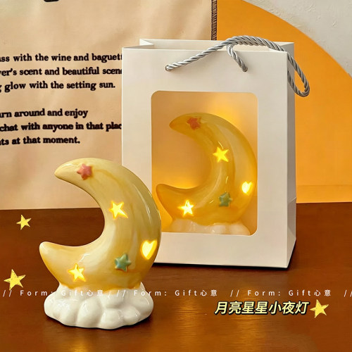 可爱陶瓷氛围月亮小夜灯桌面摆件