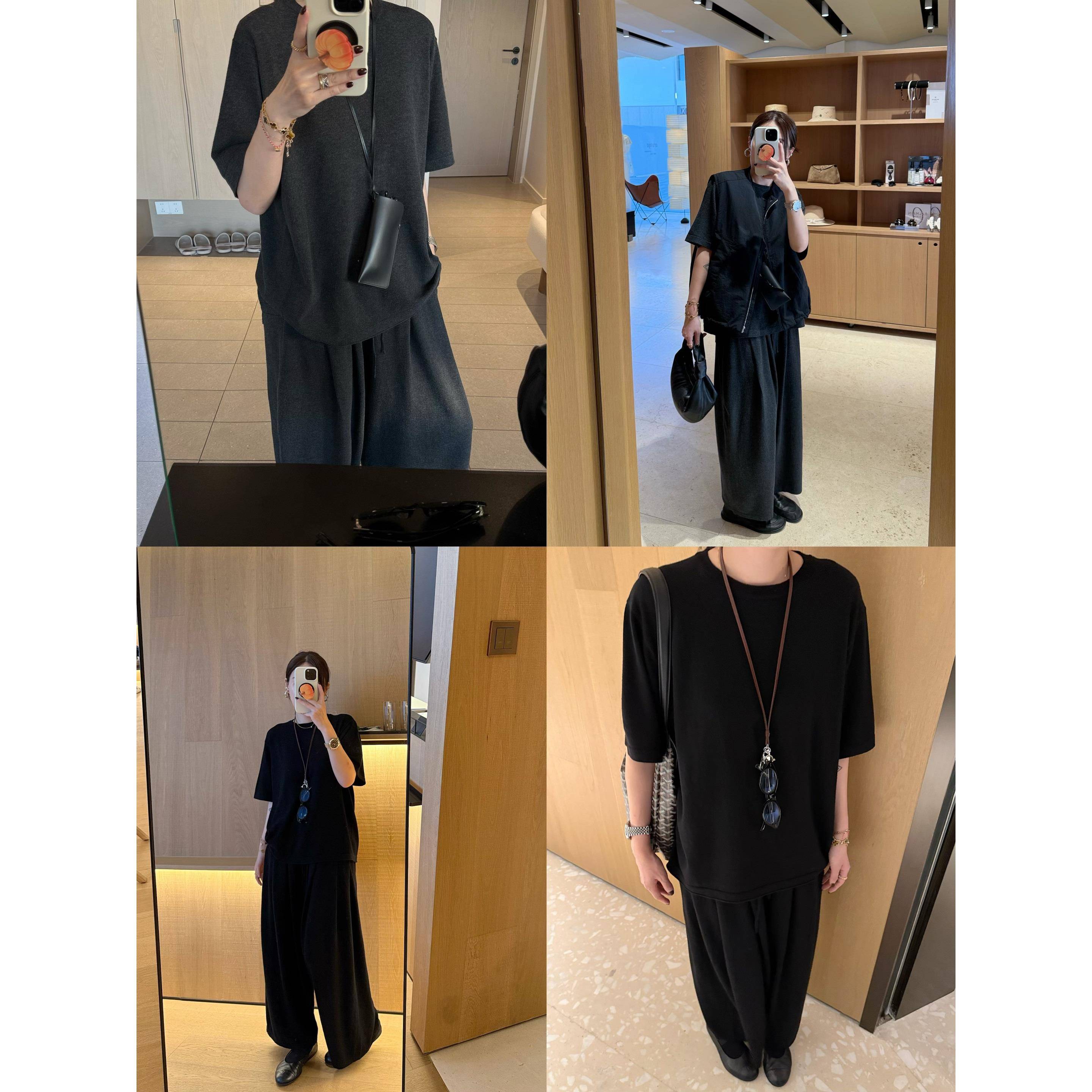 elielim 松弛新贵 极简时髦懒人针织套装女新款早秋t恤裤子两件套