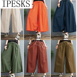 Washable cotton-linen wide-leg trousers for women thin large