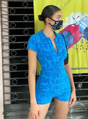 Y2K Summer Playsuit Women Short Sleeve Romper Sexy Bodycon