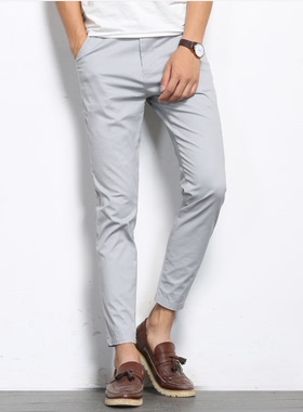 korean Casual Pants Men Elastic Ankle-Length Formal Trousers