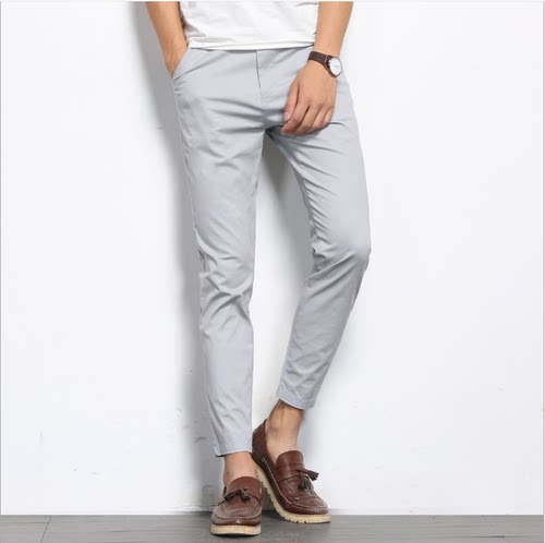 korean Casual Pants Men Elastic Ankle-Length Formal Trousers
