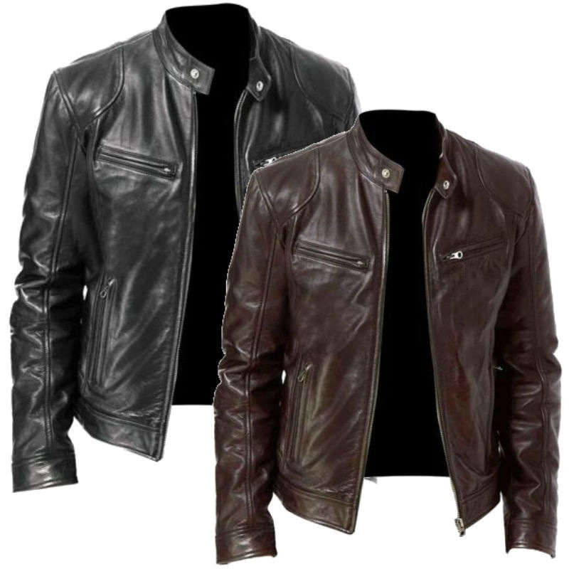 Men Leather Jacket Bomber Motorcycle Biker Jackets男PU皮衣-封面