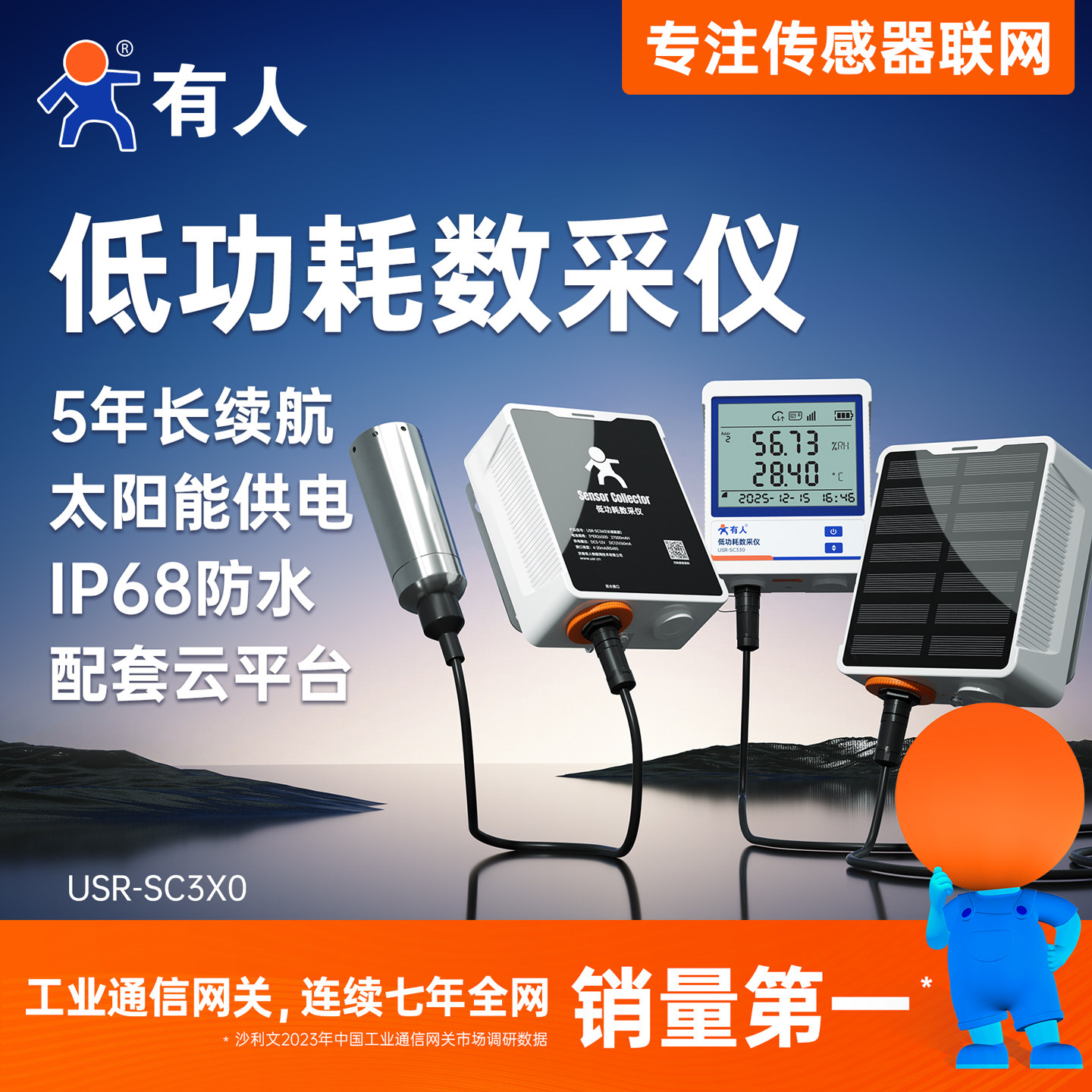 有人4G低功耗数据仪边缘DTU采集网关MQTT电池供电无线传感器SC360