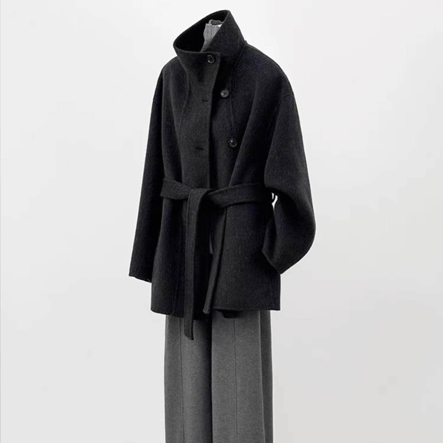 立领双面羊绒大衣女中长版2025秋冬新款小个子短款女士羊毛呢外套