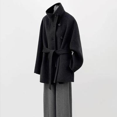 立领双面羊绒大衣女中长版2025秋冬新款小个子短款女士羊毛呢外套