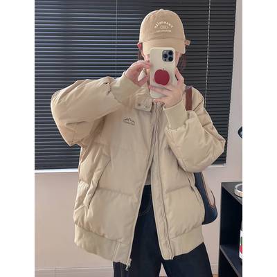 羽绒服女2025冬季新款小个子面包服白鸭绒韩版情侣短款立领外套