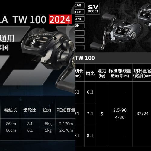达瓦24新款TATULA TW 100 蜘蛛25款泛用轮水滴轮路亚渔轮
