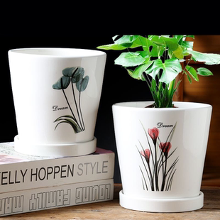 国风典雅花盆简约室内陶瓷带托盘大号特大个性吊兰绿萝盆