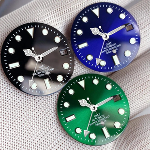 NH34 NH35水鬼表盘29mm白字GMT字面无标改装配件绿夜光表针