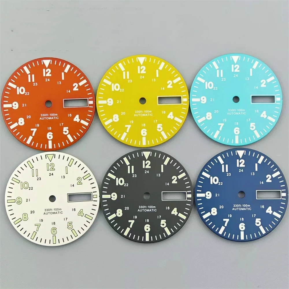 29mm表盘适合NH36机芯双历阿拉伯数字夜光字面白色红色3/3.8把位