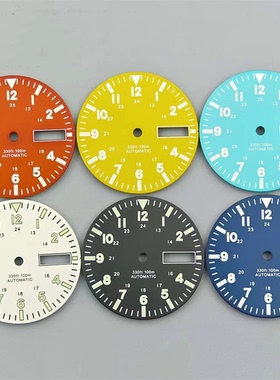 29mm表盘适合NH36机芯双历阿拉伯数字夜光字面白色红色3/3.8把位