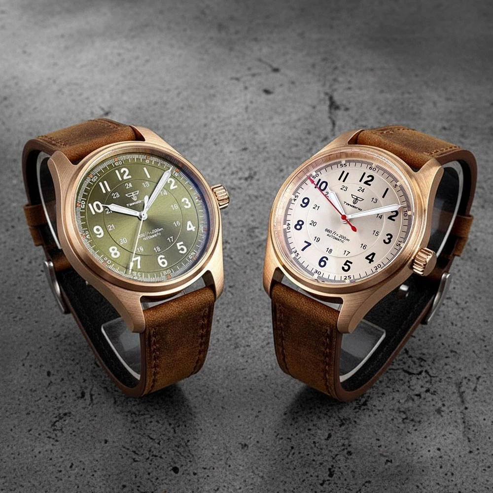 39mm实心铜机械自动手表男生NH35 PT5000小红帽飞行员表盘潜水表