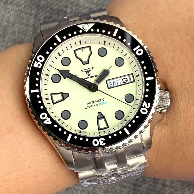 SKX S NH36潜水员手表自动腕表白色黑刻度防水时钟钢表带蓝宝石