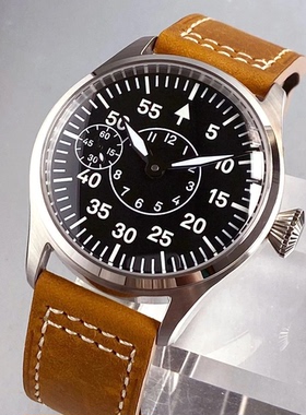 无标手动机械手表42mm不锈钢男表大把飞行员6497机芯蓝宝石