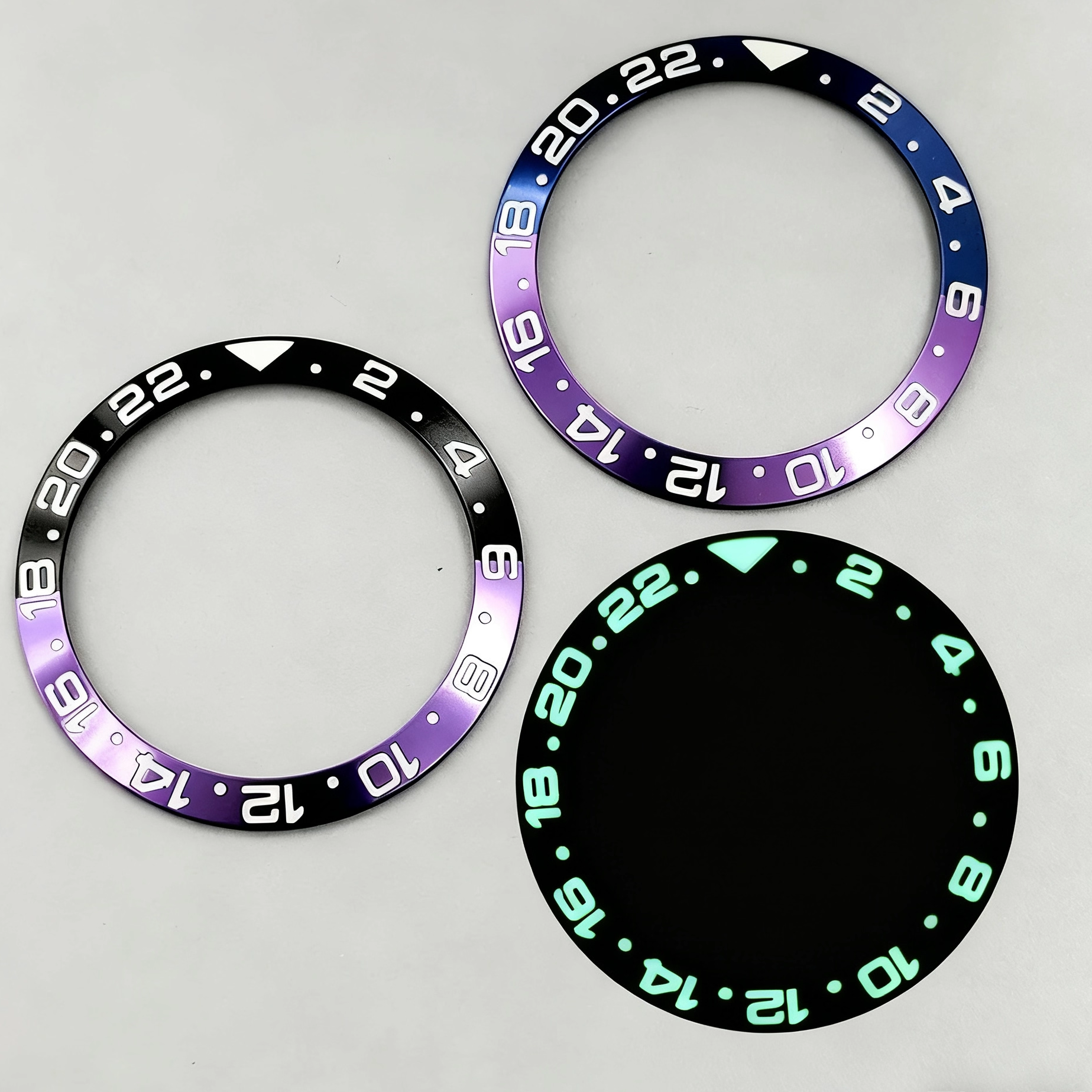 38mm*30.5mm表圈铝陶瓷绿夜光倾斜圈紫色外圈