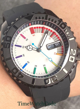 NH36星期机械手表黑色PVD3.8把男士腕表彩色表盘蓝宝石防水41mm
