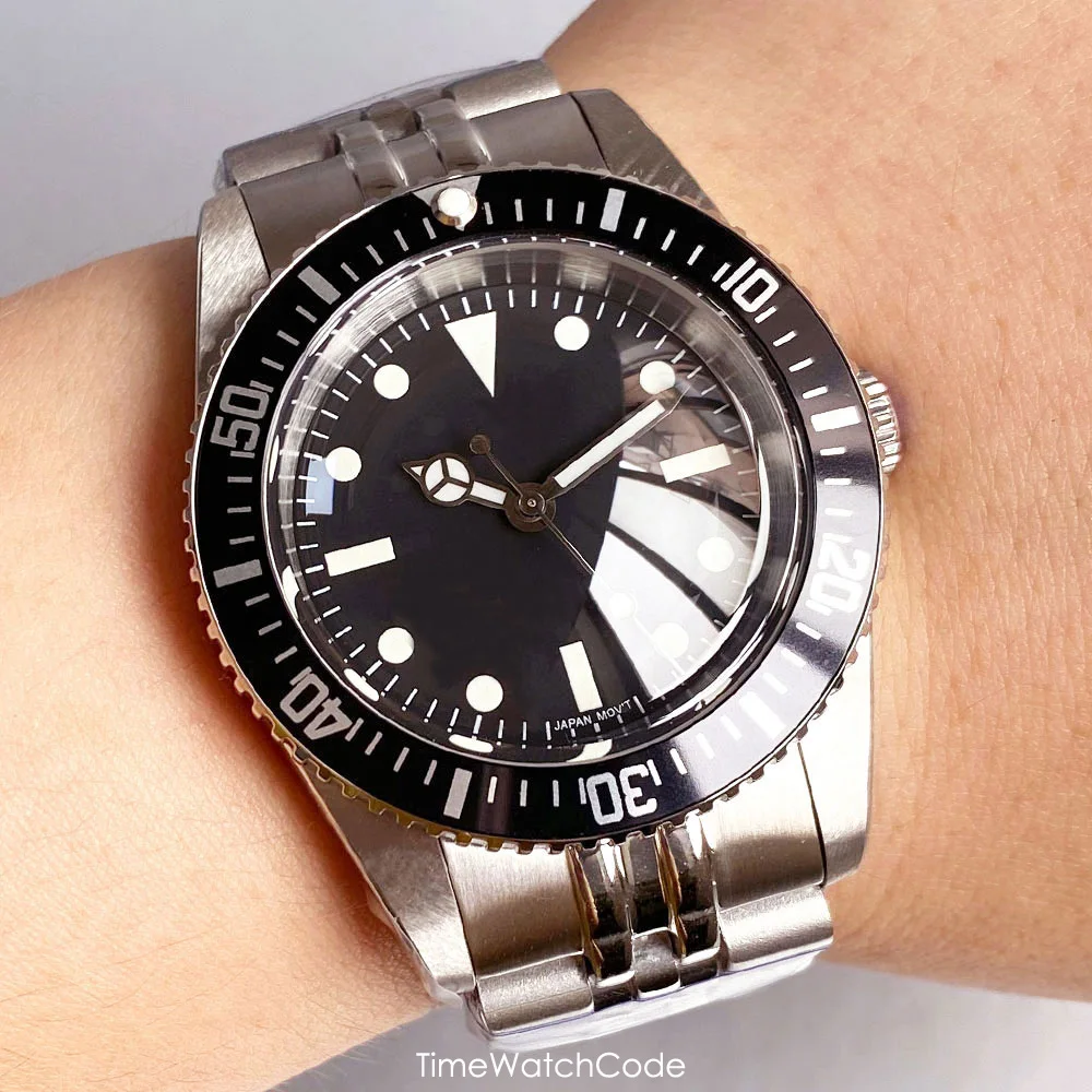 复古38mm机械手表NH35圆顶蓝宝石五珠链钢带男士商务表