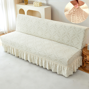 高端加厚折叠沙发床套罩全包保护两用无扶手直排米白色欧式梳化巾