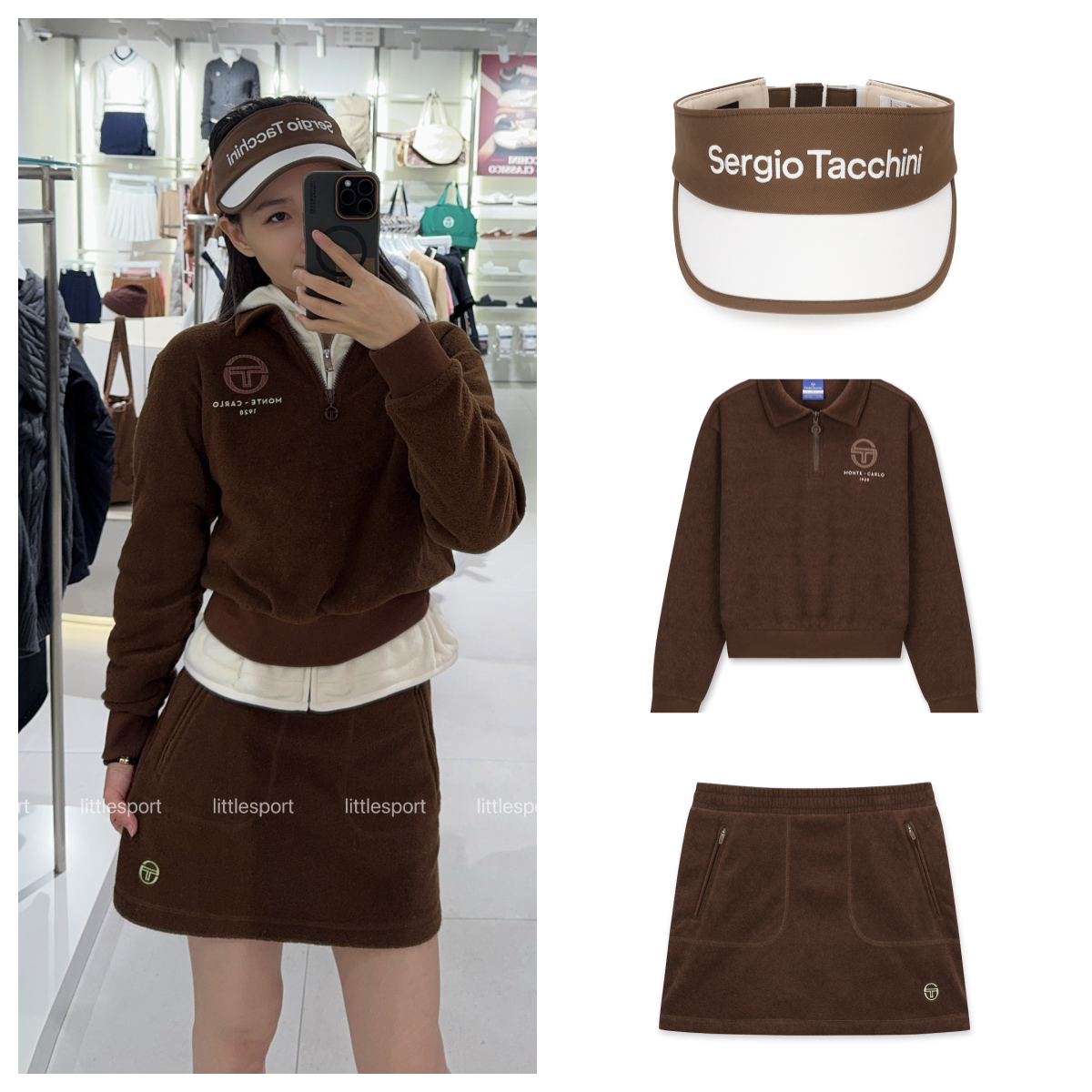 支持鉴定Sergio Tacchini女网球卫衣绒裙帽子保暖抓绒套头衫套装