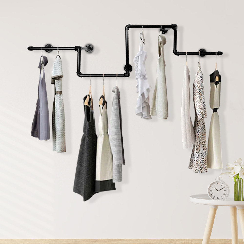 铁艺复古服装店上墙式侧挂展示架创意个性水管挂衣架女装摆放架