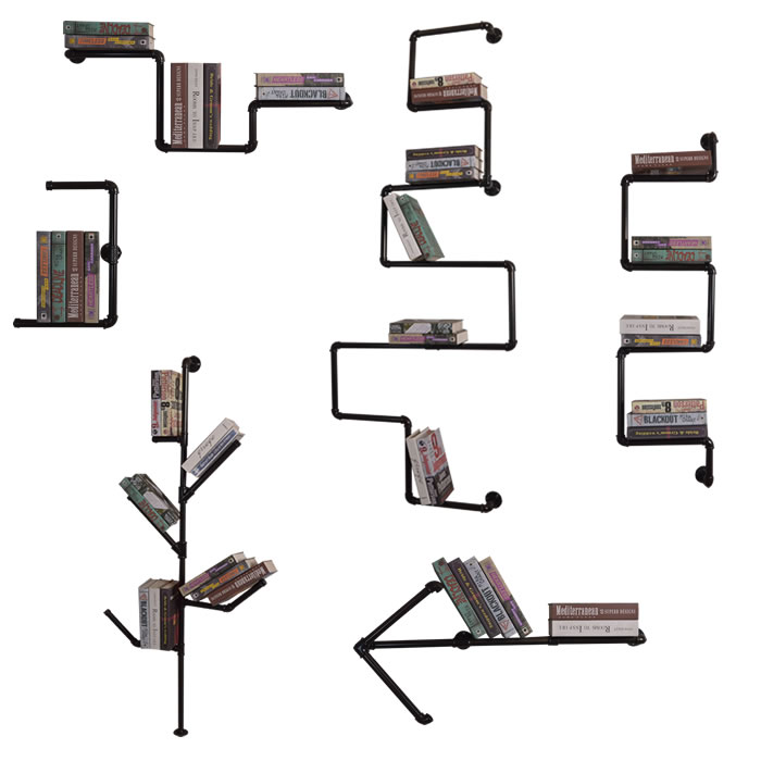 美式工业风格水管书架置物架隔板创意个性墙上铁艺书架摆件装饰架