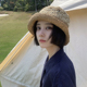 日系编织草帽女春夏花纹卷边显脸小遮阳帽度假防晒百搭水桶帽盆帽