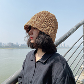 赵露思同款 草帽花边手工女夏百搭显脸小渔夫帽遮阳防晒水桶帽盆帽