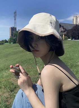 日系拼色边渔夫帽子骑车大檐旅游