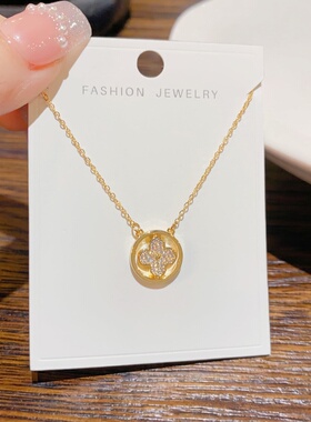 日韩轻奢微镶锆石四叶圆环锁骨链