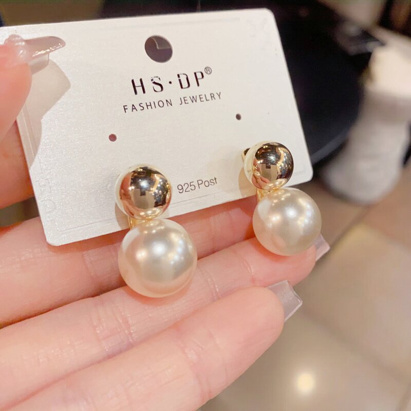 小众时尚温柔优雅百搭金属球球珍珠耳环气质轻奢简约设计感耳饰品