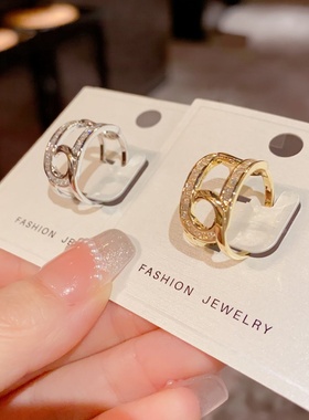 轻奢锆石开口可调戒指真金电镀