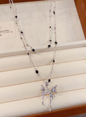 复古甜酷双层蝴蝶吊坠锁骨链女