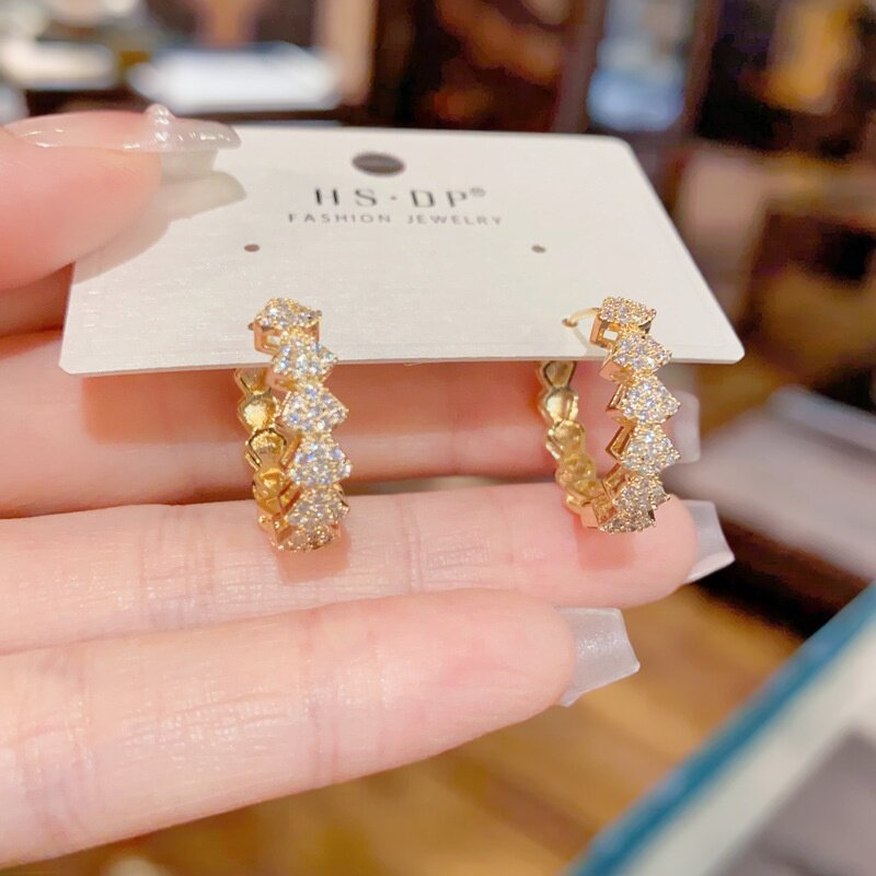 法式复古时尚简约满钻几何耳扣个性轻奢独特百搭感超闪耳圈女