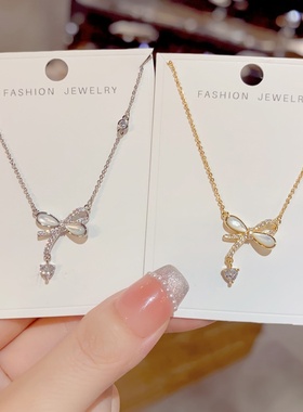 甜美小众锆石贝母蝴蝶结锁骨链