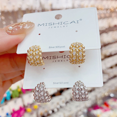 韩版简约小众网红锆石环形耳钉