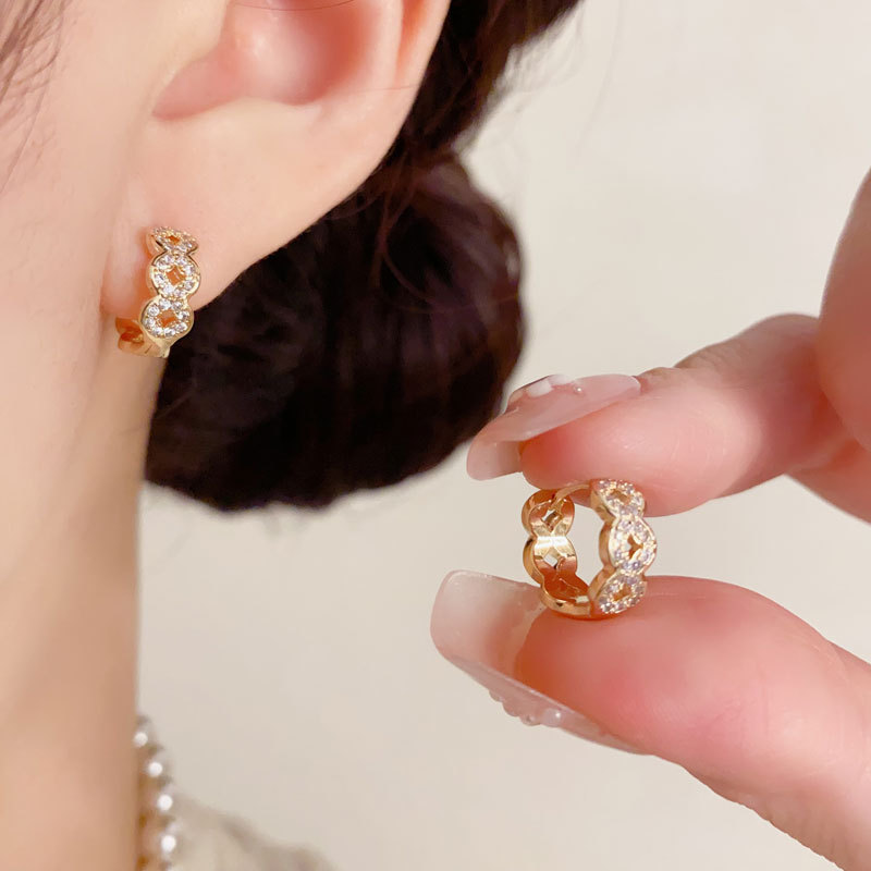 小众精致时尚简约满钻铜钱耳扣